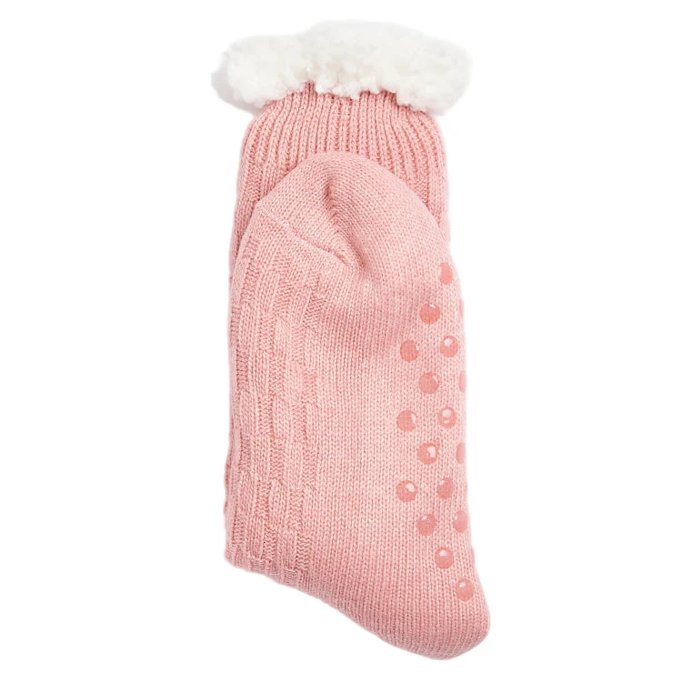 Barbour Ladies Cable Knit Lounge Socks - Dusty Pink - Image 2