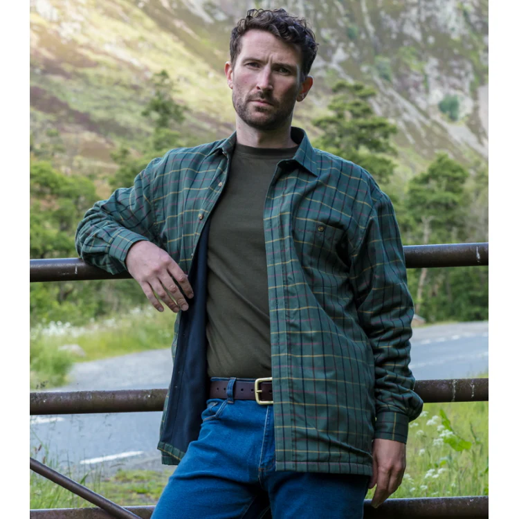 Hoggs of Fife Beech Micro Fleece Lined Shirt - Green Check - Image 2