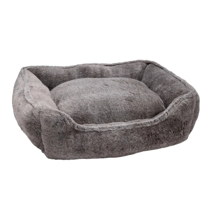House of Paws Plush Square Snuggle Dog Bed - Grey