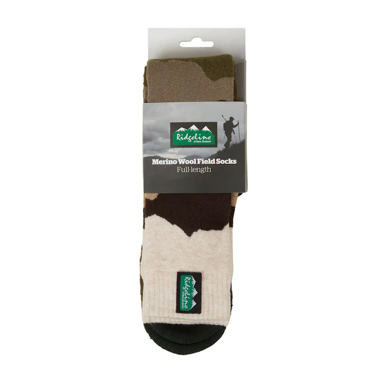 Ridgeline Full Length Merino Wool Socks - Olive Stripes - Image 2