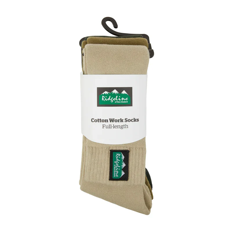 Ridgeline Full Length Cotton Work Socks - Olive Multi - Image 2