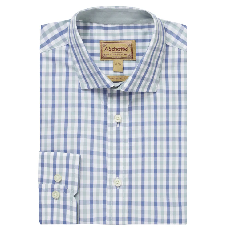 Schoffel Hebden Tailored Shirt - Mist Blue/Vintage Indigo Check - Image 3