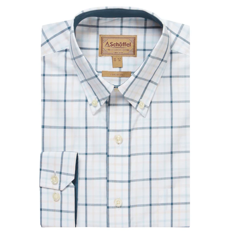 Schoffel Holkham Classic Shirt - Deep Ocean Blue/Coral Peach - Image 4