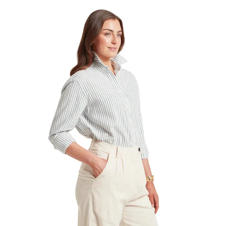 Schoffel Ladies Salthouse Linen Shirt - Blue Stripe - Image 5