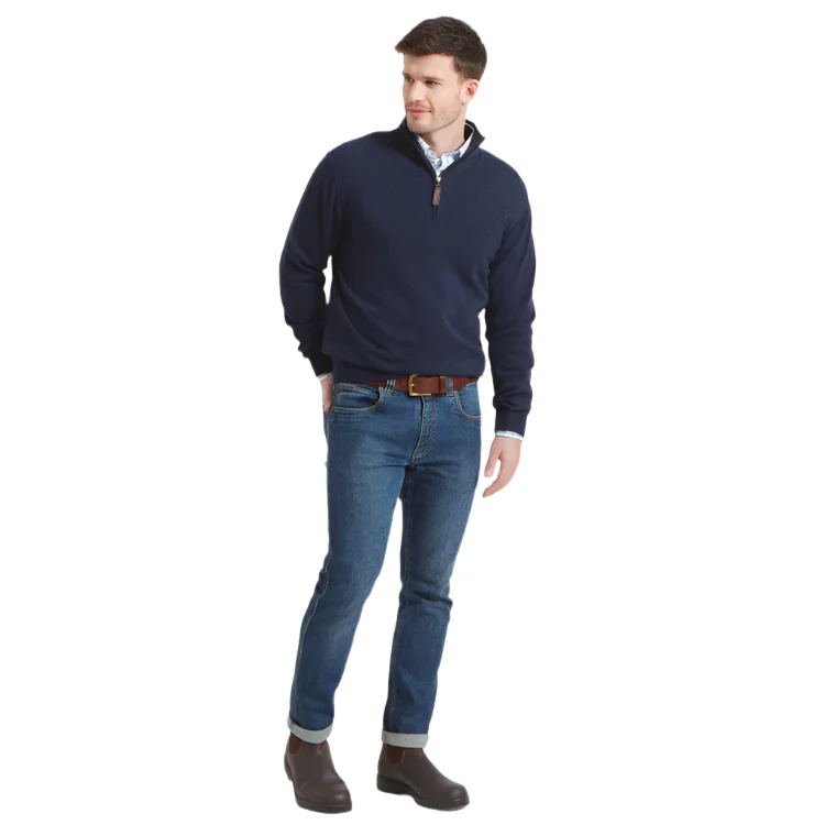 Schoffel Porthmeor Pima Cotton 1/4 Zip Jumper - Navy - Image 4
