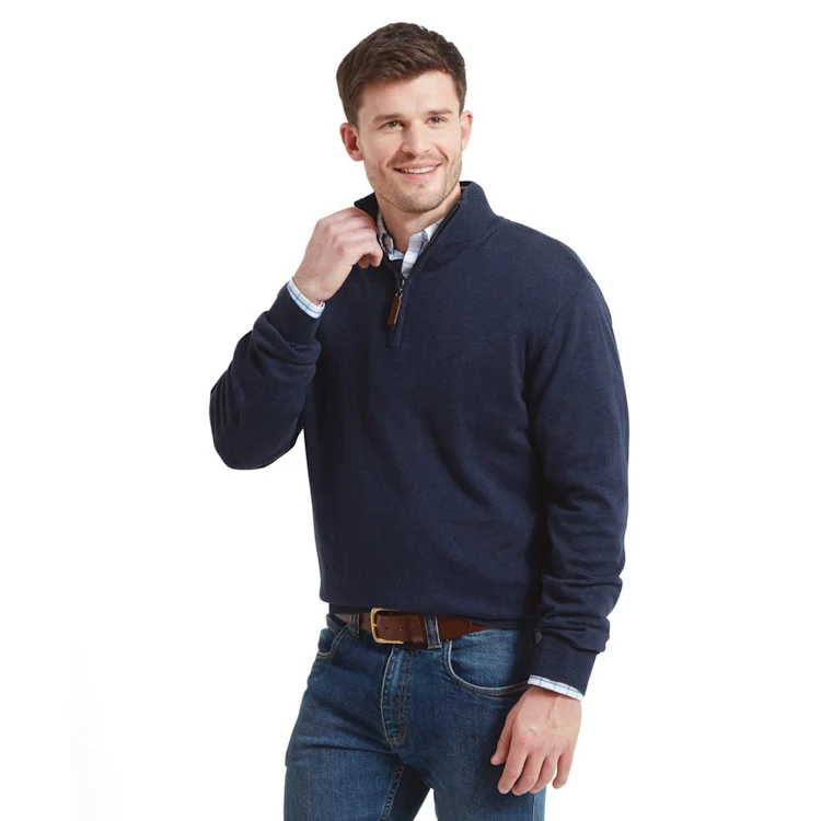Schoffel Porthmeor Pima Cotton 1/4 Zip Jumper - Navy - Image 5